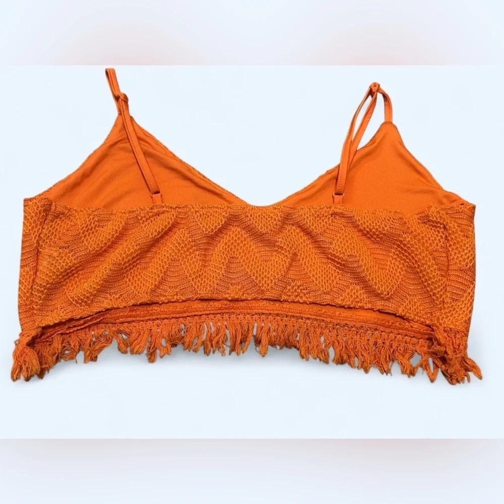 Orange Crochet Knit Fringe Crop Top Festival Boho Bralette - Picture 2 of 2